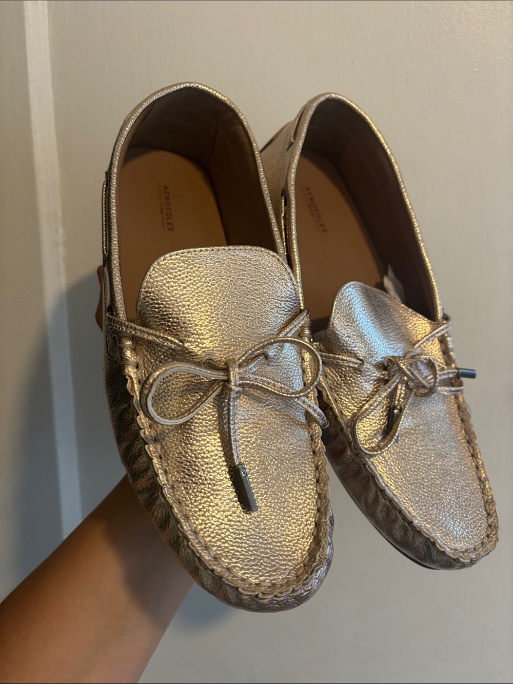 AEROSOLES Metallic Rose Gold Tie-Front Slip-On Loafers